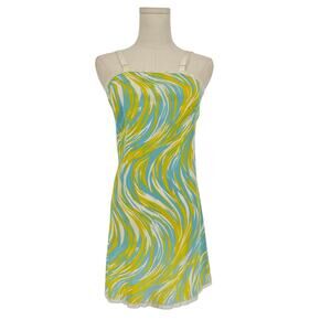 Vintage 1960s Vintage Groovy Print Mini Slip Dress, Size Xs-S AS IS Lace Trim